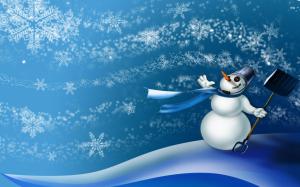 Drifts Bucket Snowflakes Shovel Snowman Wind Scarf Christmas Photo Download wallpaper thumb