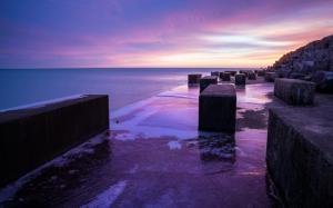 Sunset Blocks Ocean Purple HD wallpaper thumb