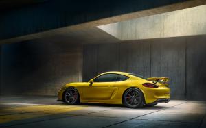 Porsche Cayman GT4, Yellow Cars, Side View wallpaper thumb