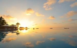 Tropical Pool Reflection Sunset Sunlight Free Download wallpaper thumb