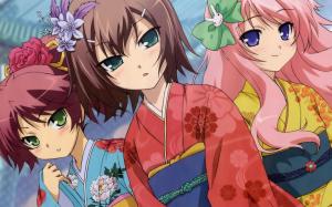 Three kimono anime girls wallpaper thumb