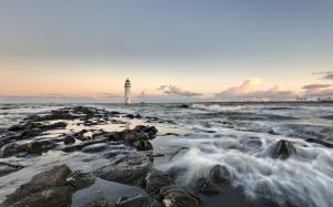 Lighthouse Ocean Rocks Stones HD wallpaper thumb