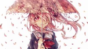 School uniforms, girls, students, umbrellas, petals, cute, anime wallpaper thumb
