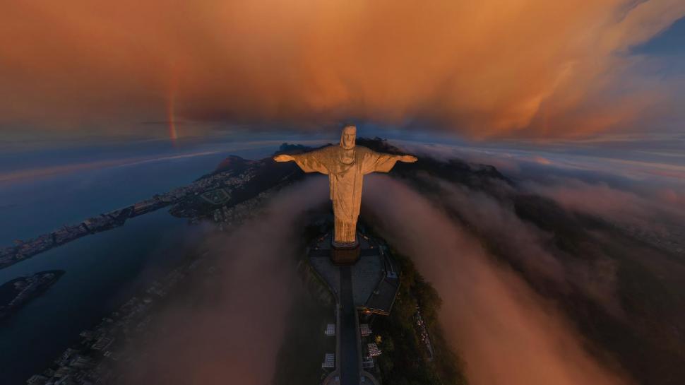 Fantastic View Of Christ The Redeemer In Rio wallpaper,city HD wallpaper,clouds HD wallpaper,statue HD wallpaper,view HD wallpaper,mountain HD wallpaper,rainbow HD wallpaper,nature & landscapes HD wallpaper,1920x1080 wallpaper