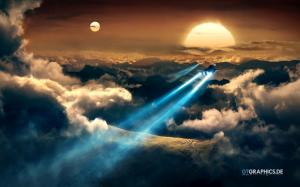 Spaceships flying above the clouds wallpaper thumb