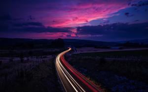 Switzerland, road traffic, lines light, sunset, twilight, purple sky wallpaper thumb