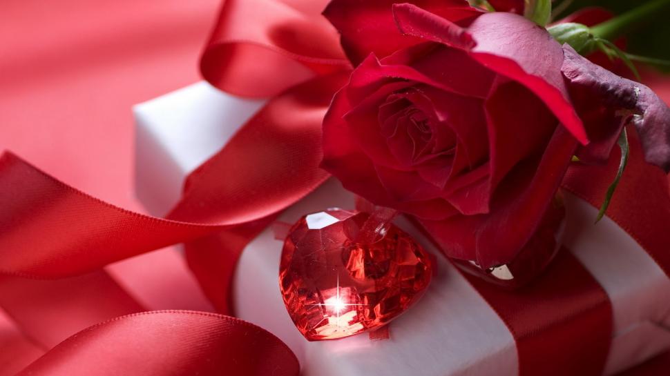 Red Rose With The Pretty Gift wallpaper,lovely HD wallpaper,heart HD wallpaper,rose HD wallpaper,gift HD wallpaper,3d & abstract HD wallpaper,1920x1080 wallpaper