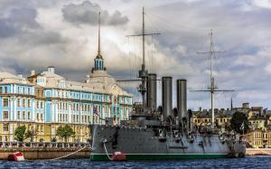 Ship, Clouds, Water, Aurora, St. Petersburg, Russia, Building, City, Old Building, Saint Petersburg, Leningrad wallpaper thumb