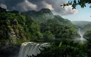 Waterfall Jungle Forest Landscape HD wallpaper thumb