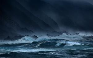 Sea, waves, storms, rocks, dark wallpaper thumb