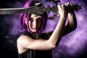 Fantasy, Girl, Sword, Purple Hair wallpaper thumb
