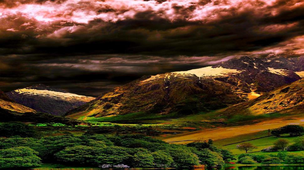Mean Skies Over A Valley Hdr wallpaper,forest HD wallpaper,valley HD wallpaper,stormy HD wallpaper,mountains HD wallpaper,clouds HD wallpaper,nature & landscapes HD wallpaper,1920x1080 wallpaper