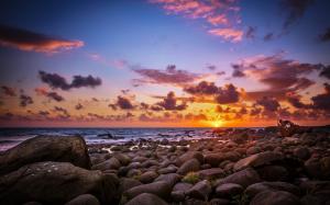 Stones, sea, beach, sunrise, sun, morning wallpaper thumb