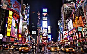 New York, City, Buildings, Night, Lights, Vehicle, Men wallpaper thumb
