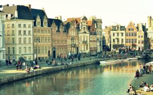 Ghent, Belgium, city view, houses, river, people wallpaper thumb