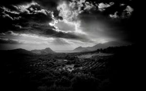 BW Clouds Landscape Mountains HD wallpaper thumb