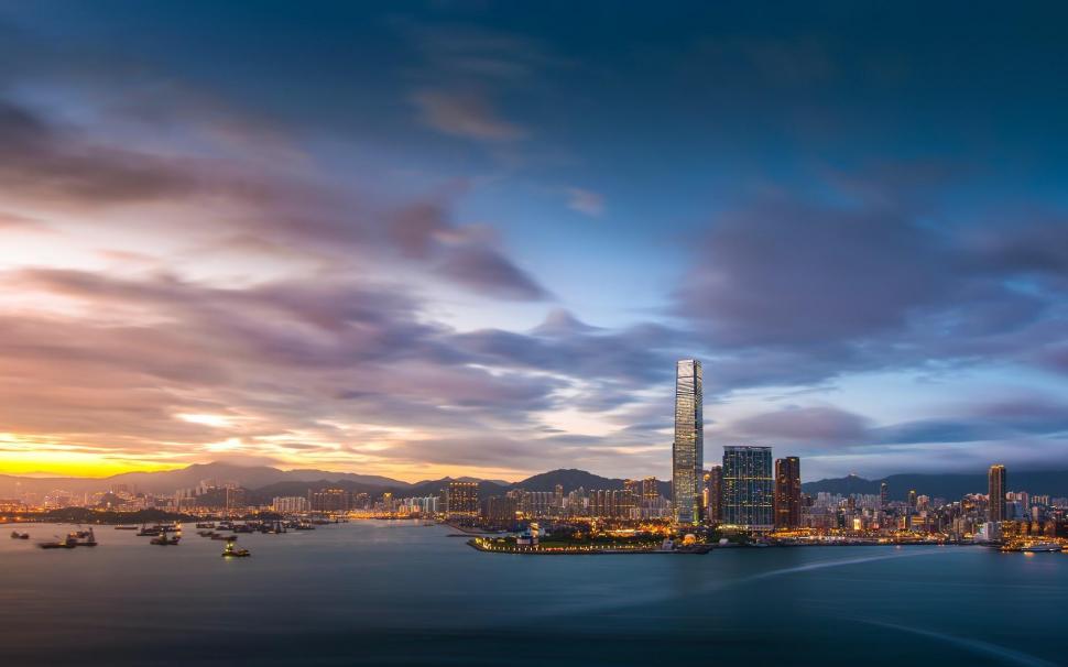 Beautiful Sunset On Hong Kong wallpaper,city HD wallpaper,sunset HD wallpaper,clouds HD wallpaper,nature & landscapes HD wallpaper,1920x1200 wallpaper