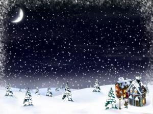 new year, christmas, snow, moon, house, fur-trees wallpaper thumb