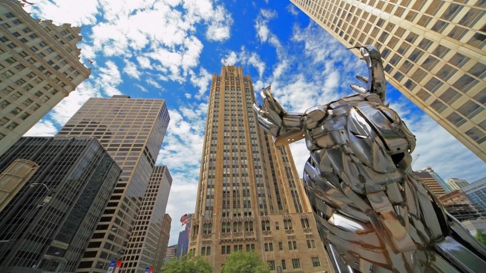 Chrome Sculpture On Michigan Ave. In Chicago wallpaper,sculpture HD wallpaper,city HD wallpaper,clouds HD wallpaper,skyscrapers HD wallpaper,nature & landscapes HD wallpaper,1920x1080 wallpaper