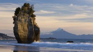 New Zealand Beach Mt Taranaki Landscape Rock Stone Ocean Island HD wallpaper thumb