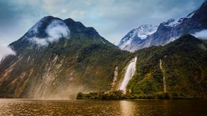 Bowen River, Milford Sound, New Zealand, waterfalls, mountains wallpaper thumb