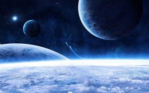 Space ship and blue planet wallpaper thumb