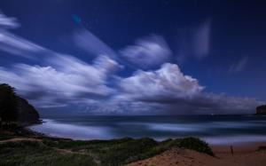 Clouds Night Stars Beach Ocean Timelapse HD wallpaper thumb