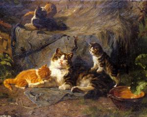 cats in barn Animals blanket bowl farm kitties LYING painting Pets Playful HD wallpaper thumb
