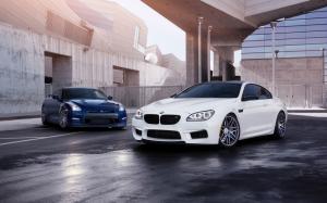 White BMW M6 and blue Nissan GT-R cars wallpaper thumb