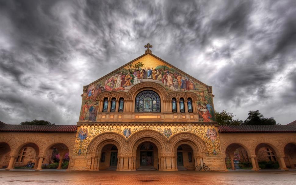 Stanford Church, painting, clouds, dusk, California, USA wallpaper,Stanford HD wallpaper,Church HD wallpaper,Painting HD wallpaper,Clouds HD wallpaper,Dusk HD wallpaper,California HD wallpaper,USA HD wallpaper,2560x1600 wallpaper
