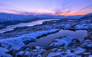 Norway winter scenery, mountains, sunset, snow wallpaper thumb