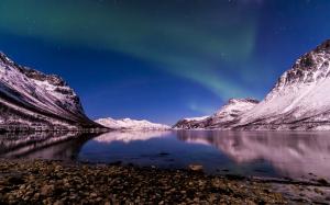 Norway, northern lights, winter, night, Tromso Fjord wallpaper thumb