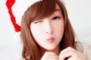 Asian, women, girl, lips, Santa hats, holidays, cute wallpaper thumb