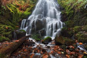 Columbia River Oregon Waterfall Cascade Rocks Moss Leaves Autumn Magazine wallpaper thumb