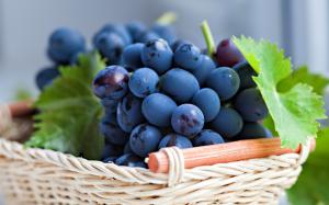 Blue purple grapes, leaves, basket wallpaper thumb