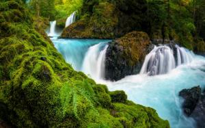 Waterfalls, Columbia River Gorge, Washington, USA, stones, moss wallpaper thumb