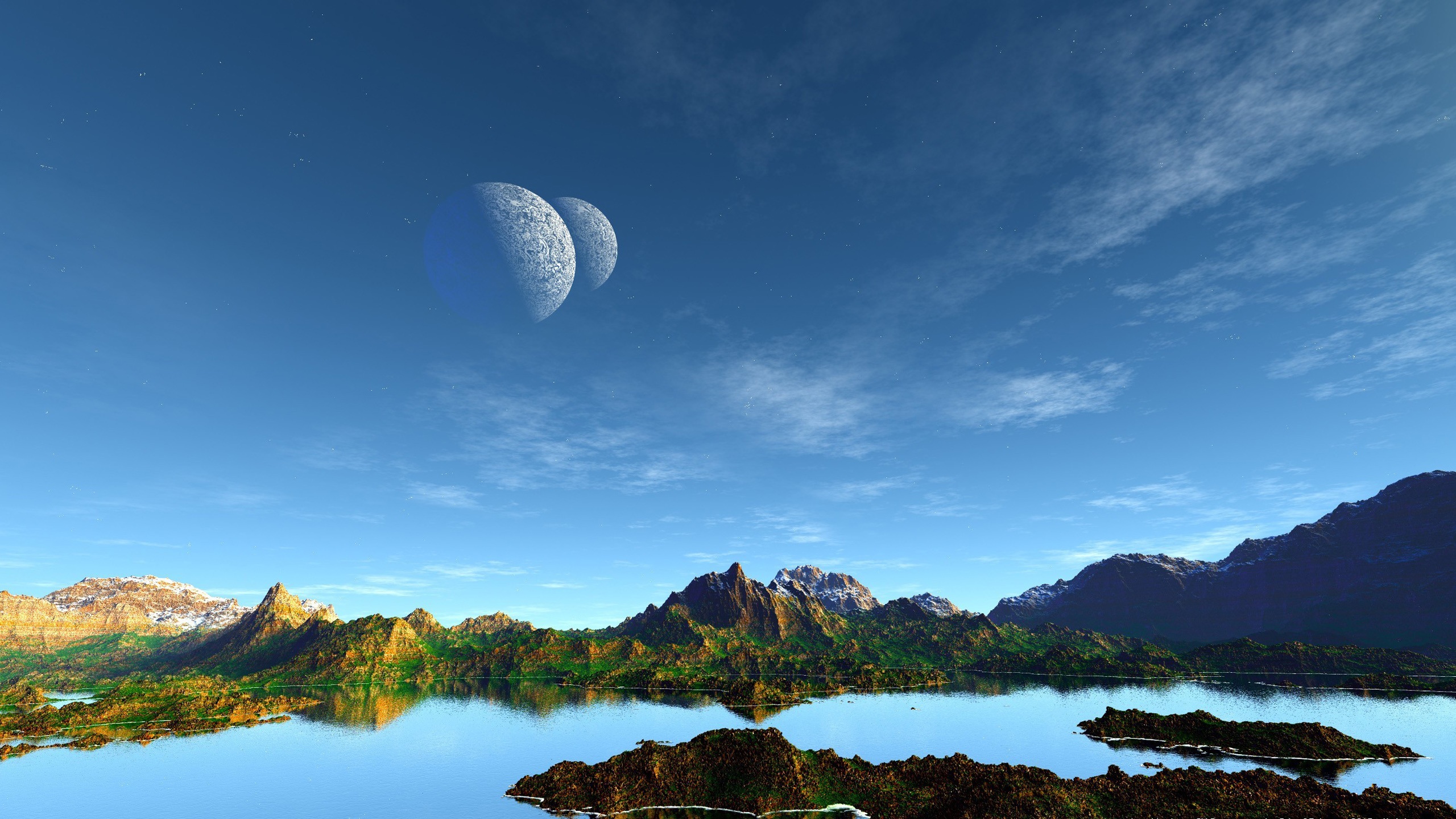 Art Landscape Mountains Lake Planets Blue Sky Wallpaper Creative And Fantasy Wallpaper Better