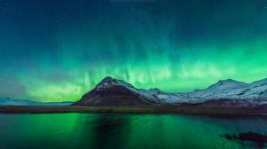 Aurora Borealis Northern Lights Night Green Stars Lake HD wallpaper thumb