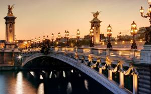France Paris, Pont Alexandre III, Seine river, city lights night scenery wallpaper thumb