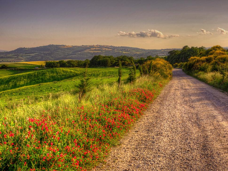 Italy, nature scenery, road, fields, trees, clouds, dusk wallpaper,Italy HD wallpaper,Nature HD wallpaper,Scenery HD wallpaper,Road HD wallpaper,Fields HD wallpaper,Trees HD wallpaper,Clouds HD wallpaper,Dusk HD wallpaper,1920x1440 wallpaper