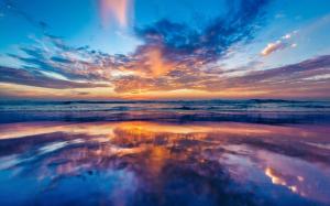 Ocean, coast, dawn, beach, clouds, sunrise wallpaper thumb
