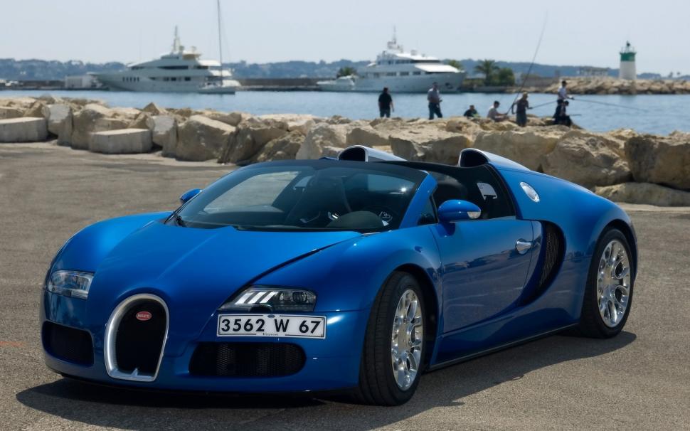 Bugatti Veyron 16.4 Grand Sport in Cannes 2010 - Front And Side 2 wallpaper,Bugatti Veyron HD wallpaper,Bugatti Veyron Blue HD wallpaper,1920x1200 wallpaper