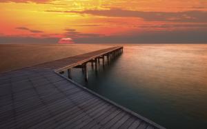 Sunset, Pier, Sea, Horizon, Landscape wallpaper thumb