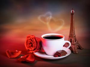 Red rose, cup of coffee, love hearts, warm style wallpaper thumb