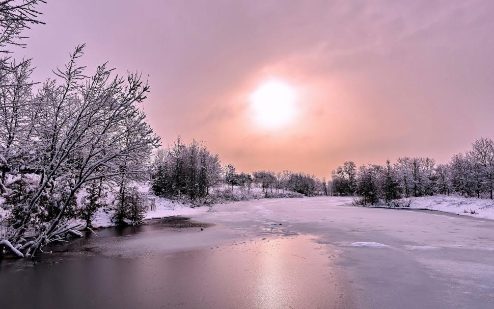 Winter, snow, forest, river, ice, sun, clouds, dusk wallpaper,Winter HD wallpaper,Snow HD wallpaper,Forest HD wallpaper,River HD wallpaper,Ice HD wallpaper,Sun HD wallpaper,Clouds HD wallpaper,Dusk HD wallpaper,1920x1200 wallpaper