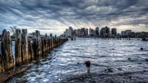 Boston, city, USA, rain, sea, fence, buildings, dawn wallpaper thumb