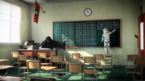 Star Wars, Classroom, Robot, Black Board, Chairs, Desk, Books, Flag wallpaper thumb