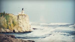 Lighthouse shore sea waves wallpaper thumb