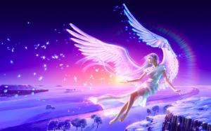 Angel Blonde Girl Anime Wings Flying Winter Snow wallpaper thumb