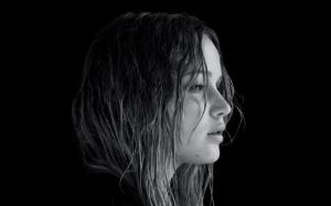 Jennifer Lawrence, women, actresses, monochrome, black background, side view wallpaper thumb